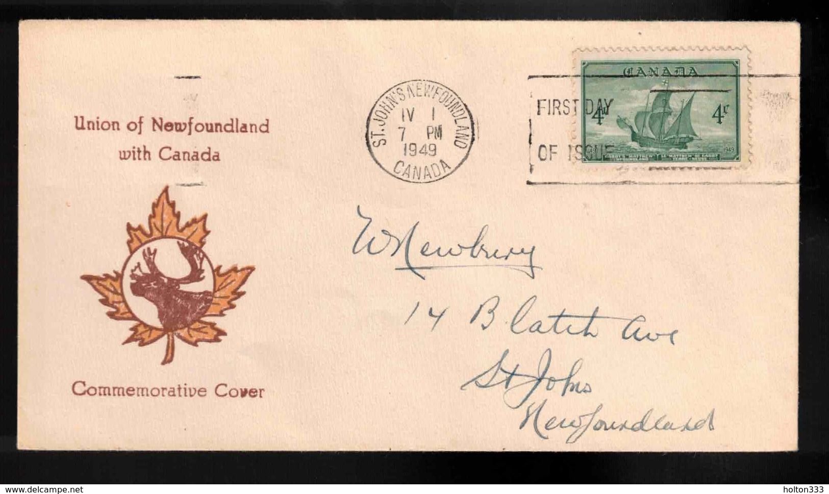 CANADA FDC Scott # 282 - Newfoundland Confederation - Caribou In Maple Leaf Cachet 2 - ....-1951