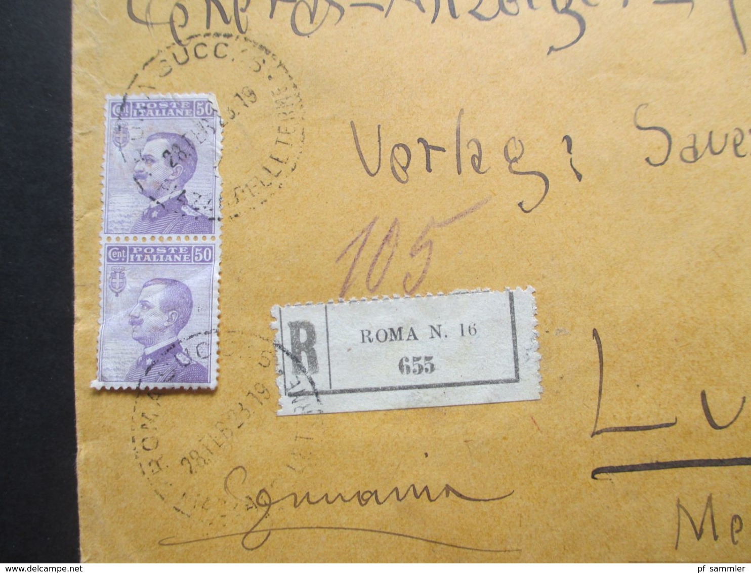 Italien 1923 Einschreiben Roma N. 15 Stempel L2 Raccomandata Stampe Nach Ludwigslust Gesendet - Correo Urgente