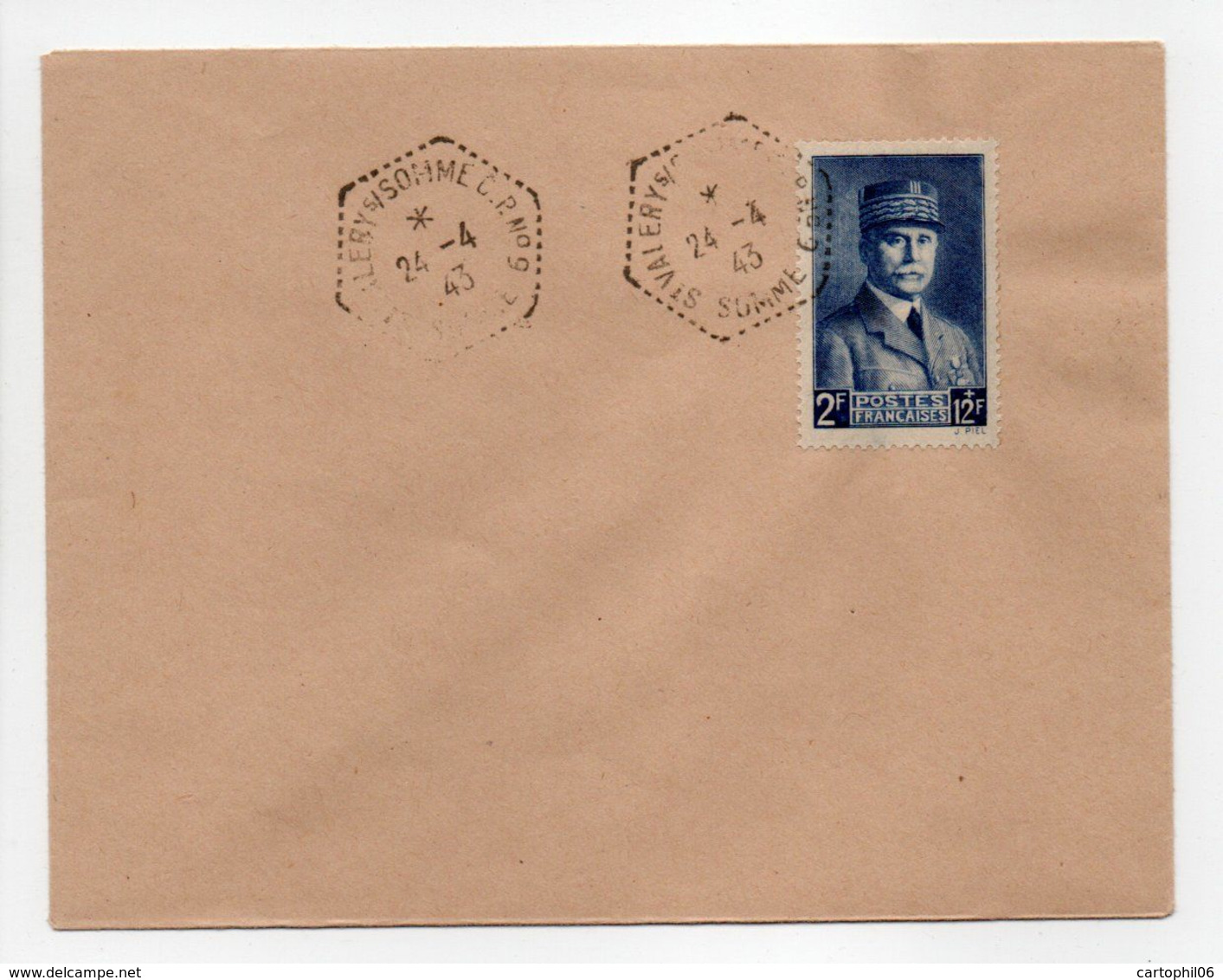 - Lettre Saint-Valery-sur-Somme 24.4.1943 - 2 F. + 12 F. Bleu Au Profil Du Secours National (Pétain) - - Lettres & Documents