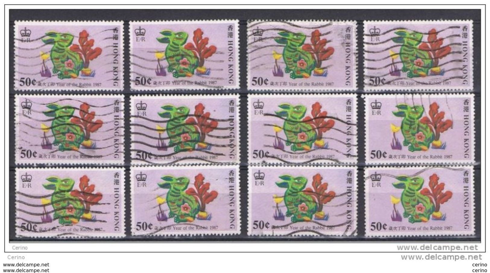 HONG-KONG:  1987  NEW  YEAR  -  50 C. RABIT  USED  STAMPS  -  REP.  12  EXEMPLARY  -  YV/TELL. 491 - Used Stamps