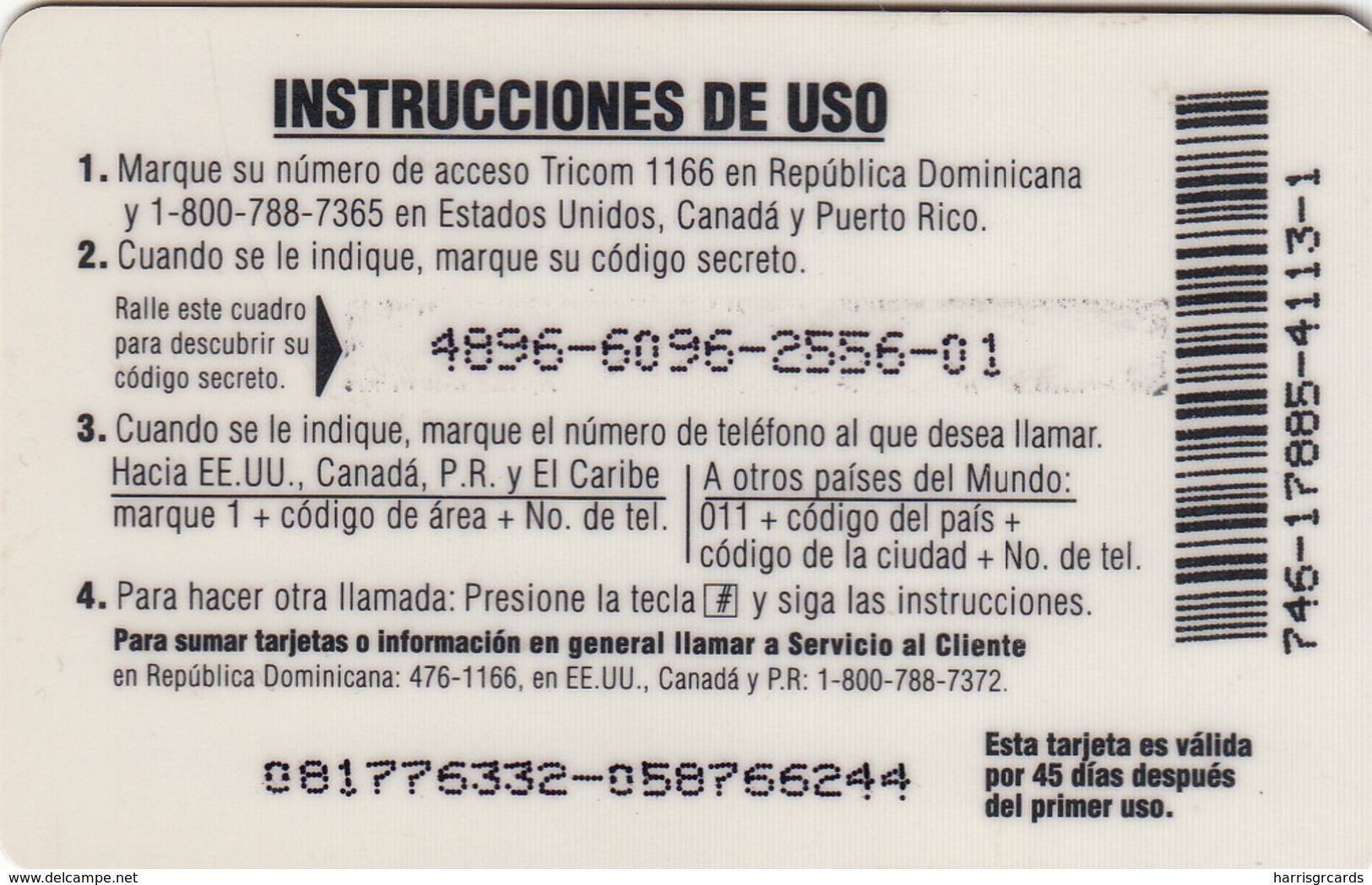 DOMINICAN REPUBLIC - Worldmap Red Band (1 Barcode), Tricom Prepaid Card 100$, Used - Dominik. Republik