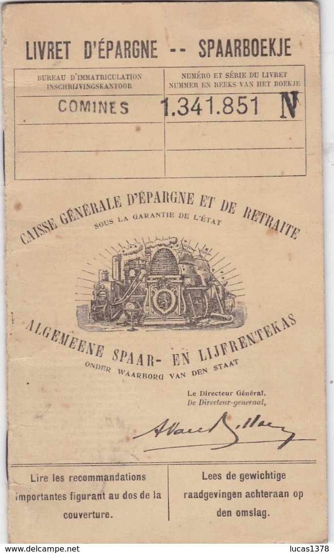 Belgique-België Livret D'Epargne/Spaarboekje Enregistré à COMINES  - 1937 - Banca & Assicurazione