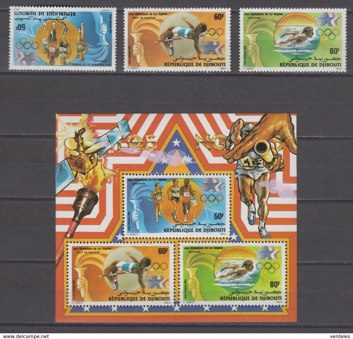 Djibouti 24.05.1984 Mi # 409-11 Bl 98 1984 Los-Angeles Summer Olympics, MNH OG - Summer 1984: Los Angeles