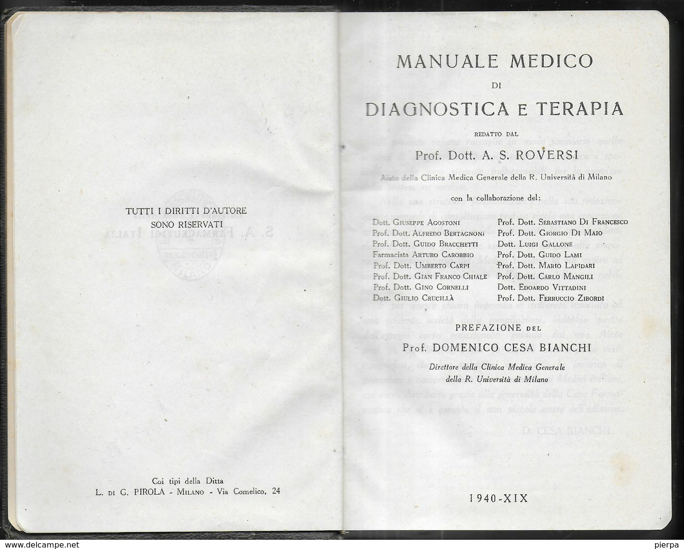 ROVERSI - DIAGNOSTICA E TERAPIA - EDIZ. S.A. FARMACEUTICI 1940 - PAG 810 - CARTA VELINA - FORMATO 9,50X15 - Geneeskunde, Biologie, Chemie