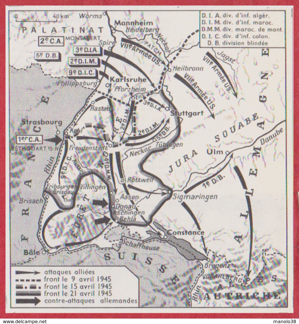 Franchissement Du Rhin Par La 1ère Armée Française. Seconde Guerre Mondiale. Larousse 1960. - Documentos Históricos