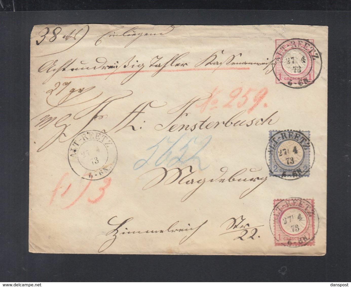 Dt. Reich Umschlag Mit ZuF 1873 Altreetz - Storia Postale