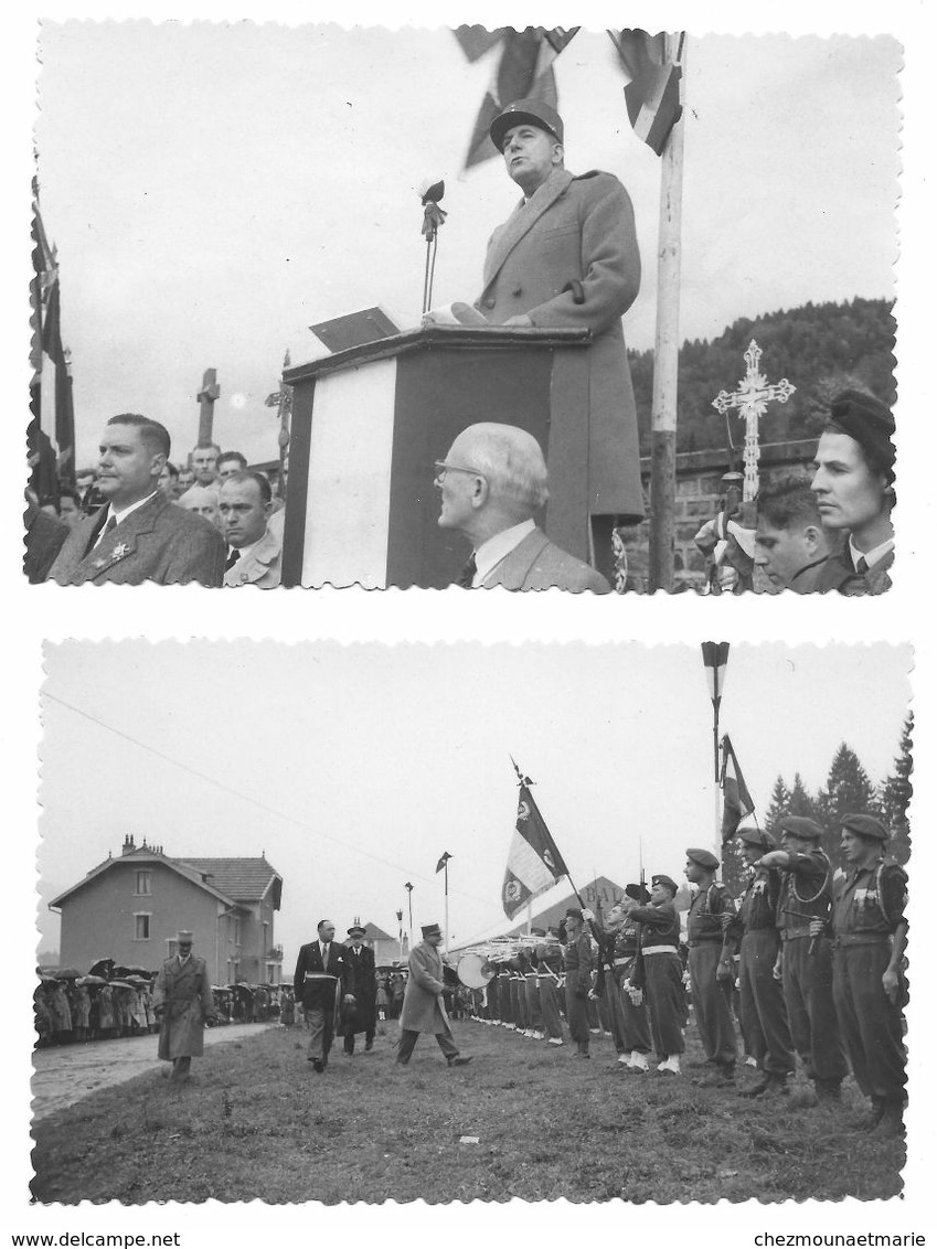 GENERAL DE LATTRE DE TASSIGNY REVUE DES TROUPES 35 E CHASSEURS DISCOURS - LOT DE 2 PHOTOS MILITAIRES - Guerra, Militares