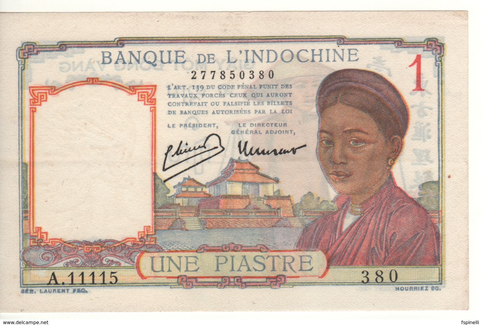 FRENCH INDOCHINA   1  Piastre / Yuan / Đồng / Kip / Riel   P54d  (ND 1932-1949) - Indocina