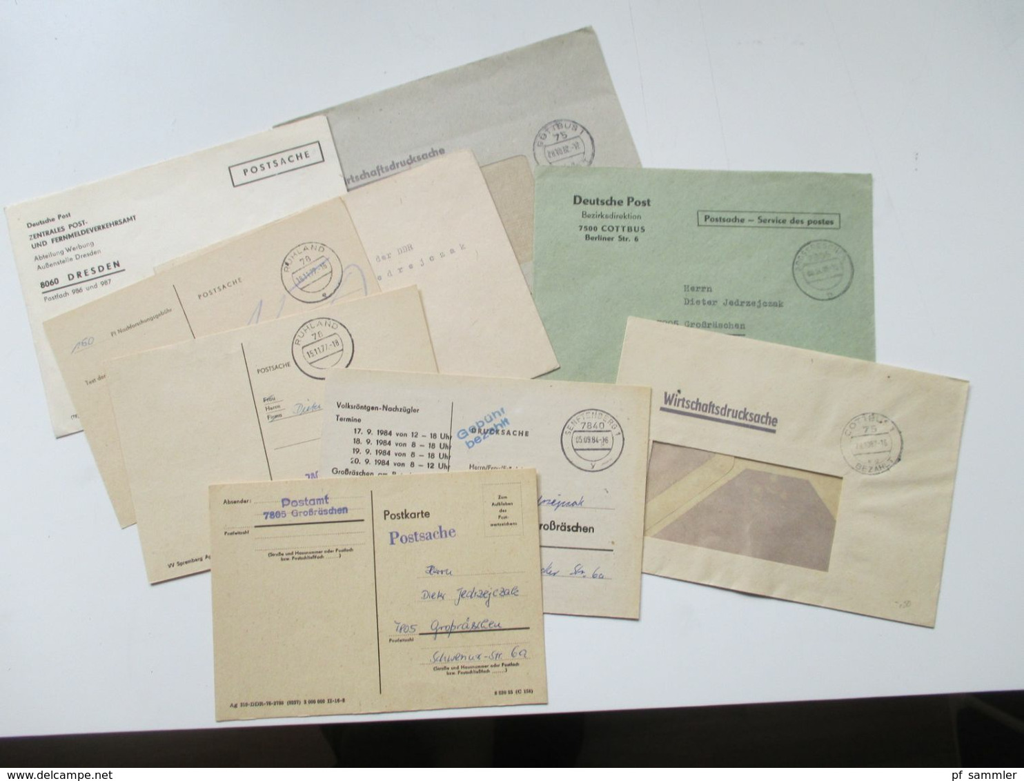 DDR 1970er / 80er Jahre Insgesamt 9 Portofreie Belege / PK Postsache, Wirtschaftsdrucksache, Gebühr Bezahlt - Covers & Documents