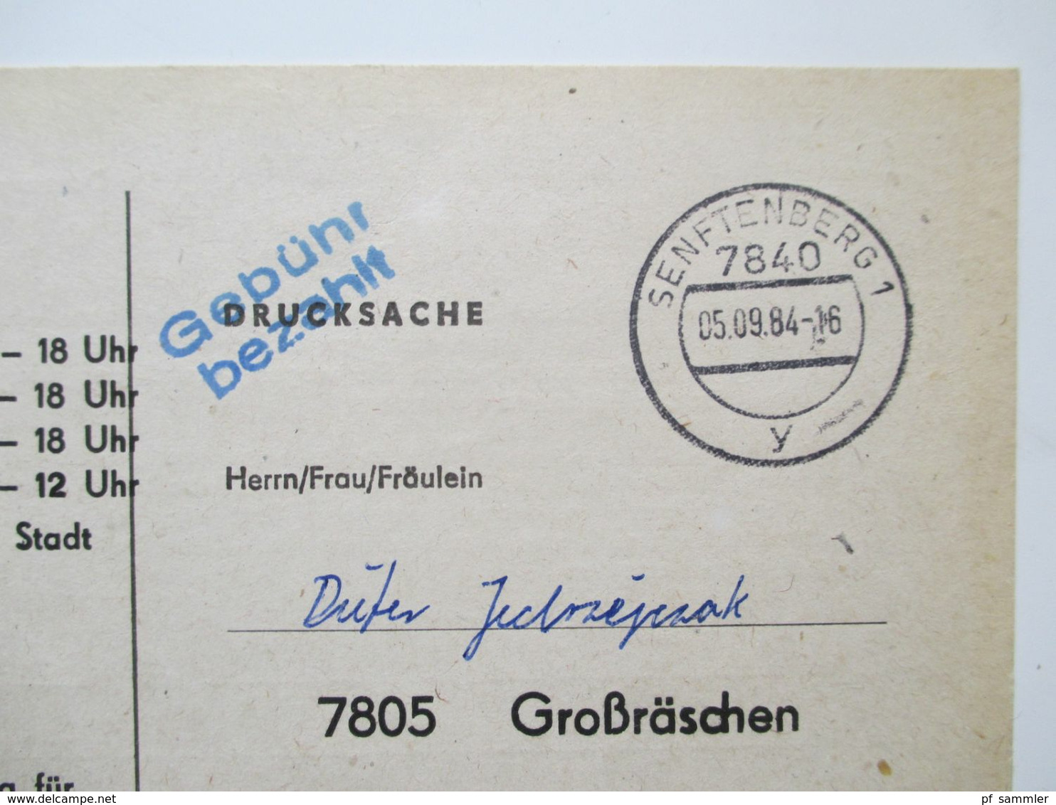 DDR 1970er / 80er Jahre Insgesamt 9 Portofreie Belege / PK Postsache, Wirtschaftsdrucksache, Gebühr Bezahlt - Brieven En Documenten