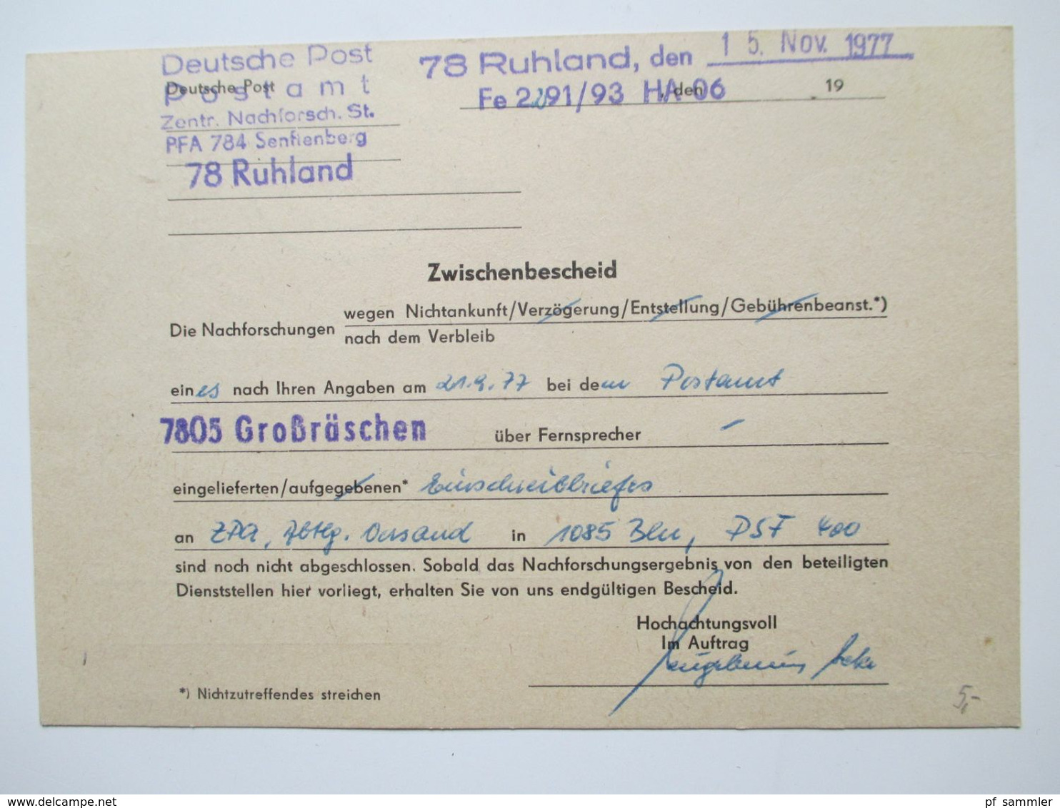 DDR 1970er / 80er Jahre insgesamt 9 portofreie Belege / PK Postsache, Wirtschaftsdrucksache, Gebühr bezahlt