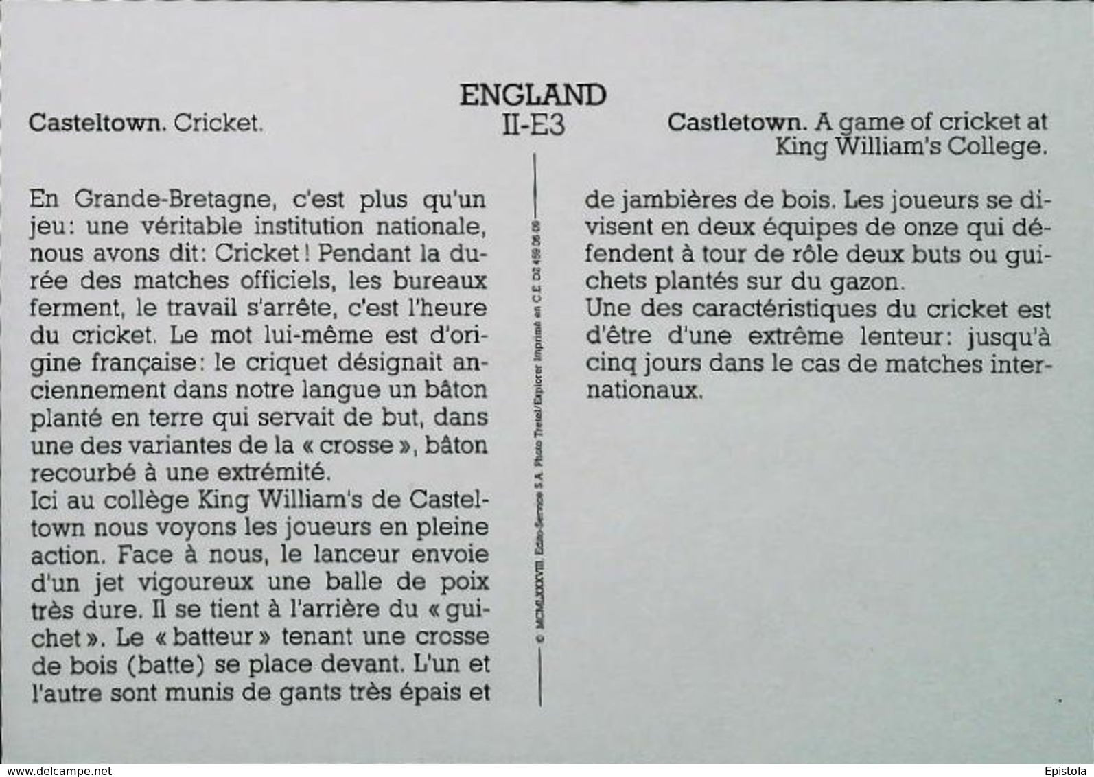 England Casteltown Cricket King William's College     Années 80's - Críquet