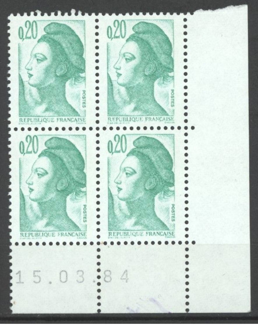 N° 2181 Y.T. Neuf ** Marianne Liberté De Gandon Coins Datés: 17.12.81 - 22.9.83 - 15.03.84 - 27.3.85 X2  Le Lot - 1980-1989