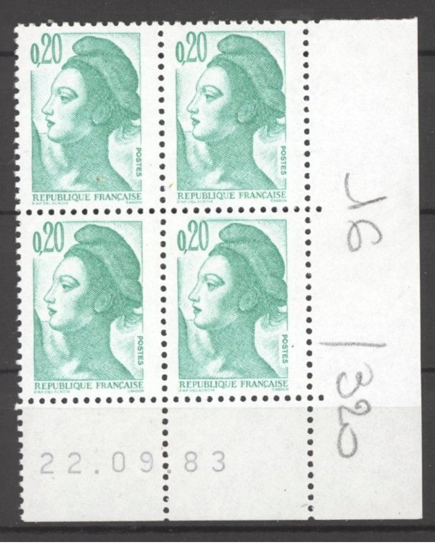 N° 2181 Y.T. Neuf ** Marianne Liberté De Gandon Coins Datés: 17.12.81 - 22.9.83 - 15.03.84 - 27.3.85 X2  Le Lot - 1980-1989