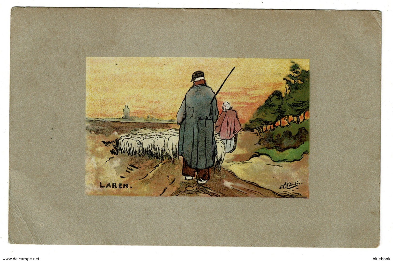 Ref 1391 - 1906 Postcard - Water Colour Series - Shepherd Laren - North Holland Netherlands - Laren (NH)
