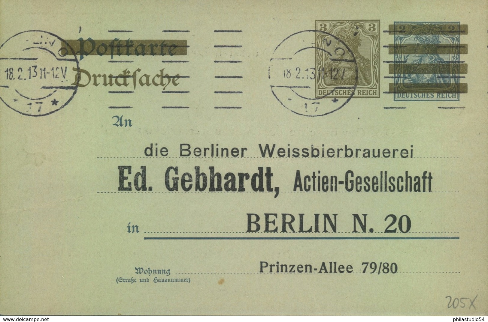 1913, 3 Pfg. Drucksachenkarte Der Berliner Brauerei "Gebhardt"-Bestellkarte - Biere