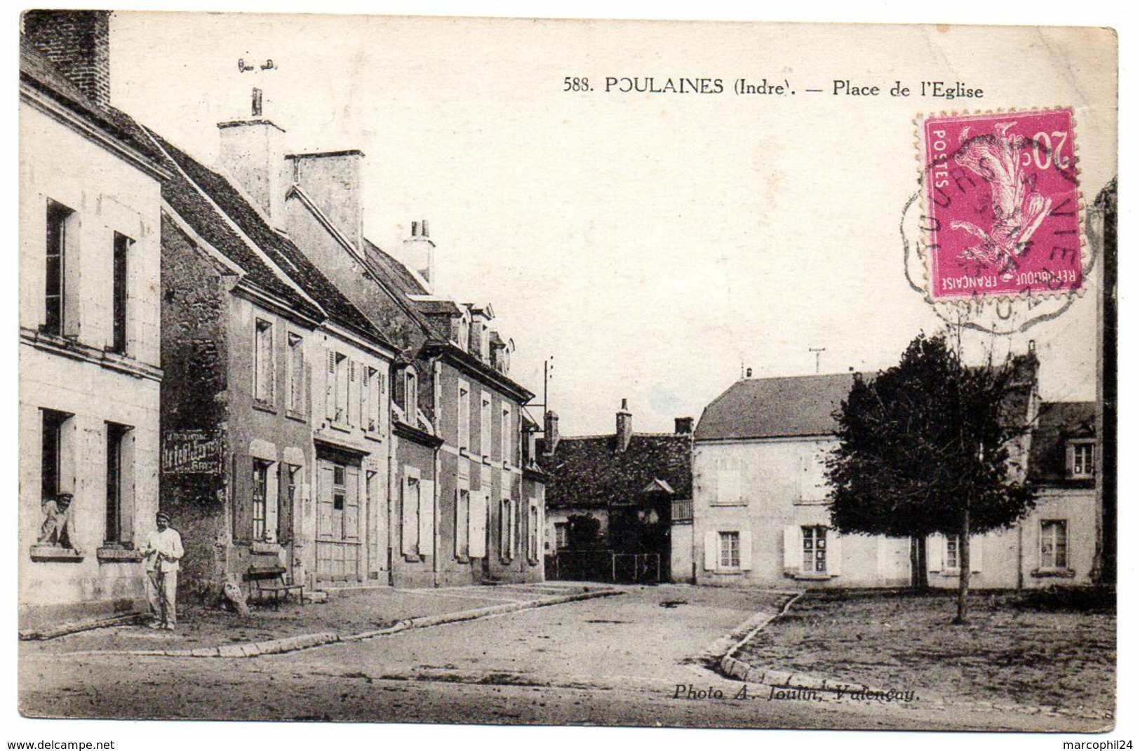 INDRE - Dépt N° 36 = POULAINES 1935? = CPA JOULIN N° 588 = Place De L'Eglise - Otros & Sin Clasificación