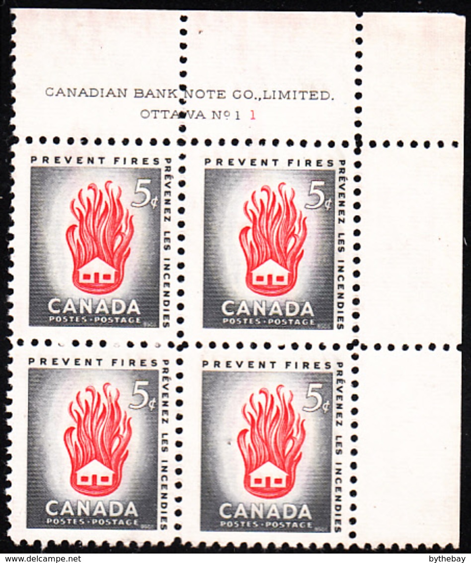 Canada 1956 MNH Sc #364 5c House On Fire Plate #1 UR - Numeri Di Tavola E Bordi Di Foglio