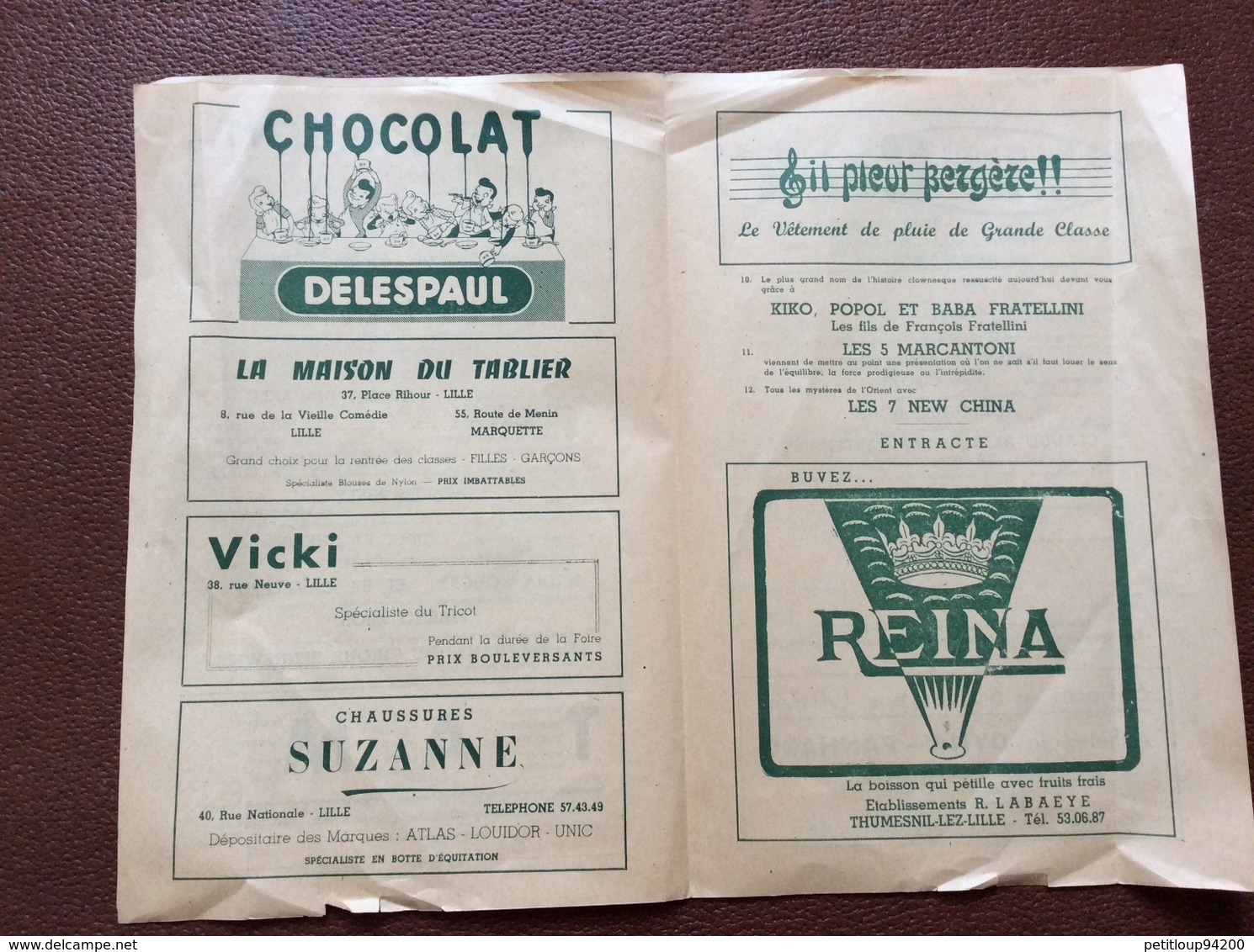 PROGRAMME CIRQUE  CIRQUE HENRI RANCY  Ville De Lille  ANNEE 1957 - Programme