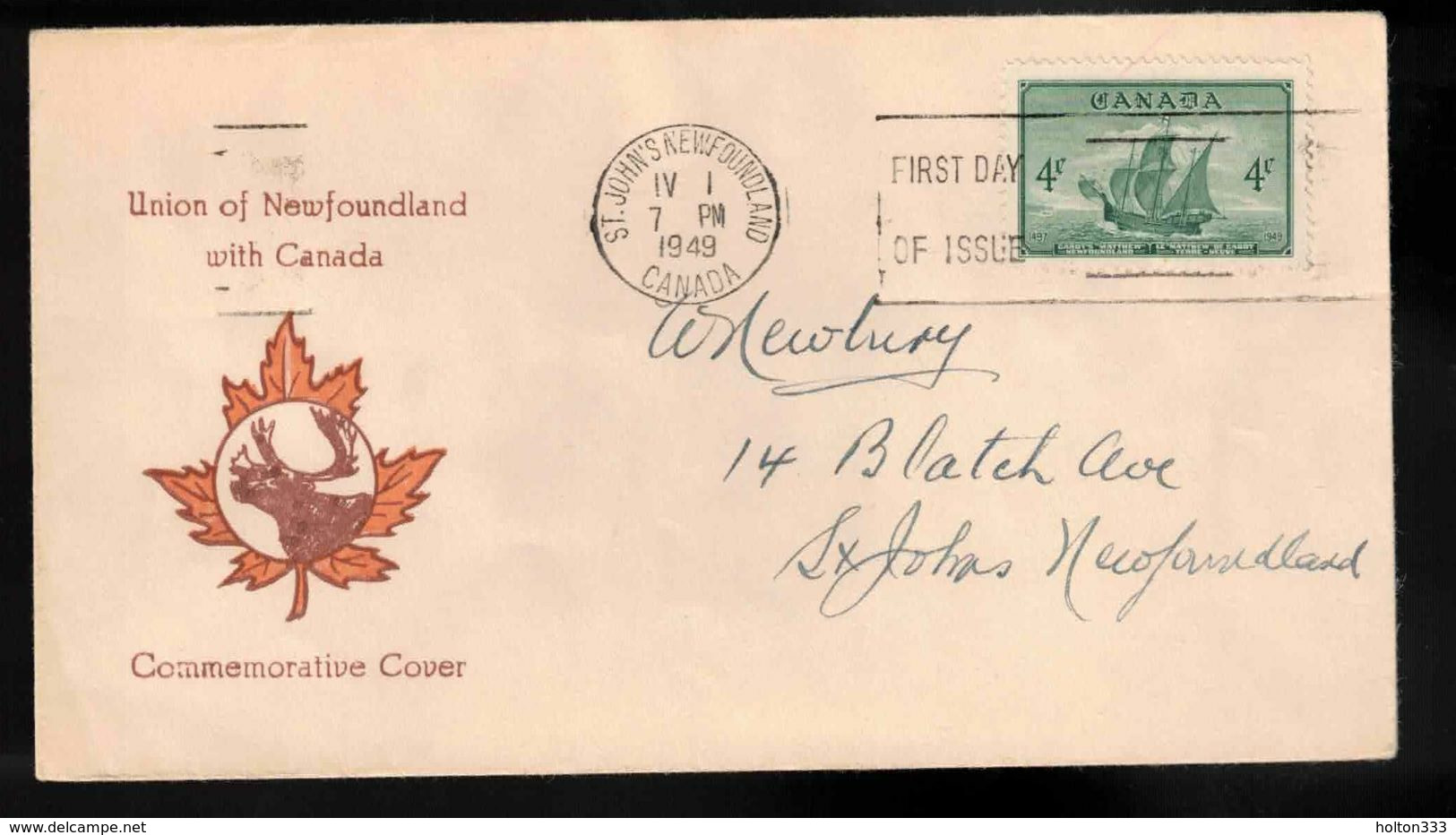 CANADA FDC Scott # 282 - Newfoundland Confederation - Caribou In Maple Leaf Cachet 4 - ....-1951