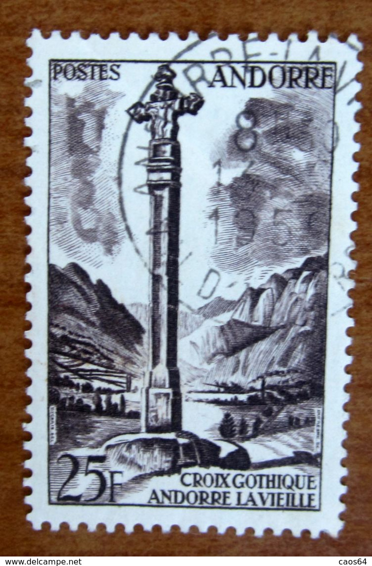 1955 ANDORRA Paesaggi  Croce Gotica   Andorre La Vieille - 25 F Usato - Gebruikt