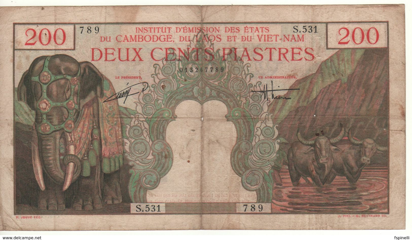 FRENCH INDOCHINA   200  Piastres  / Đồng / Riels / Kip    P109   ( Vietnam   ND - 1953 ) - Indochina