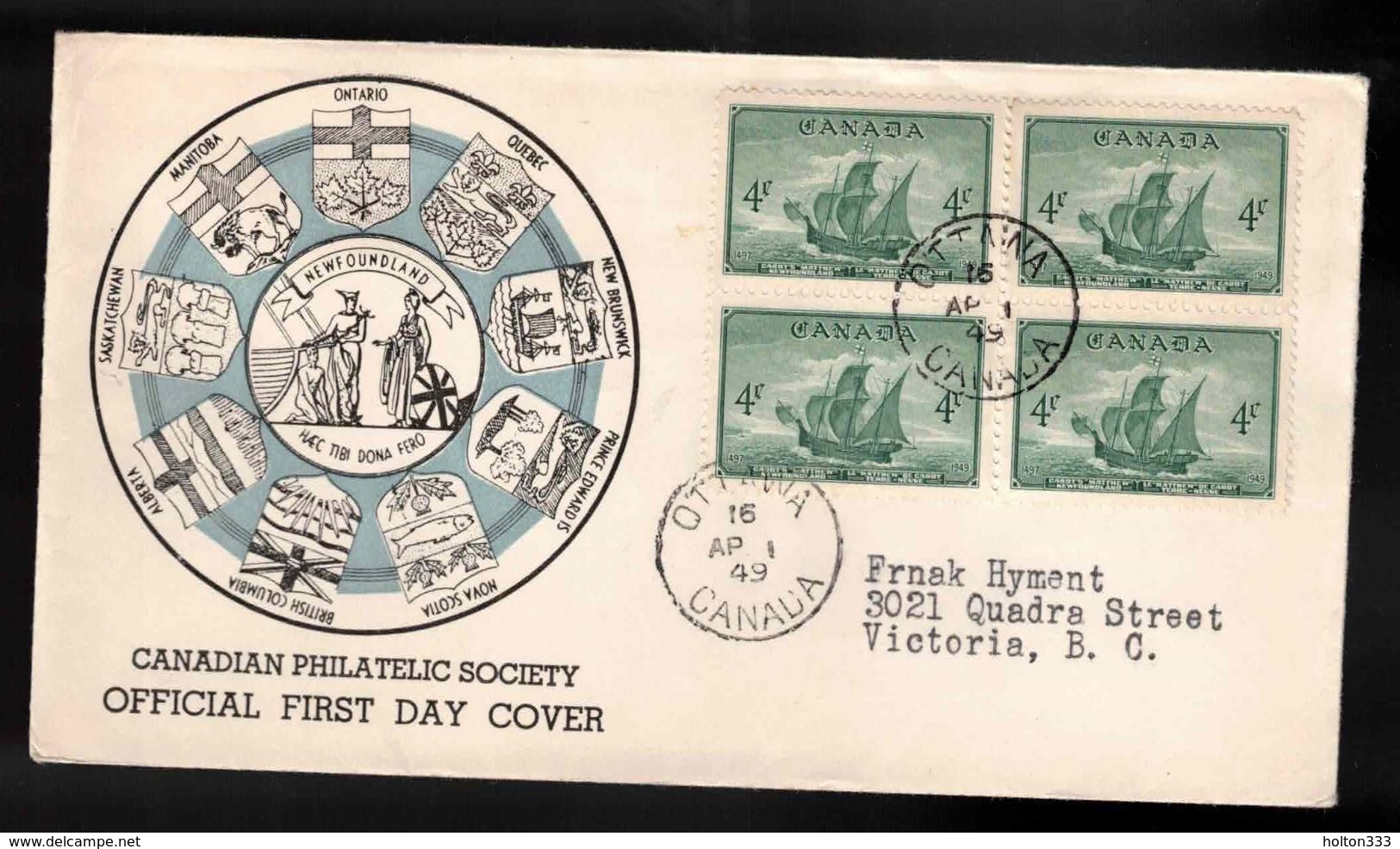 CANADA FDC Scott # 282 - Newfoundland Confederation - Canadian Philatelic Society Cachet - ....-1951