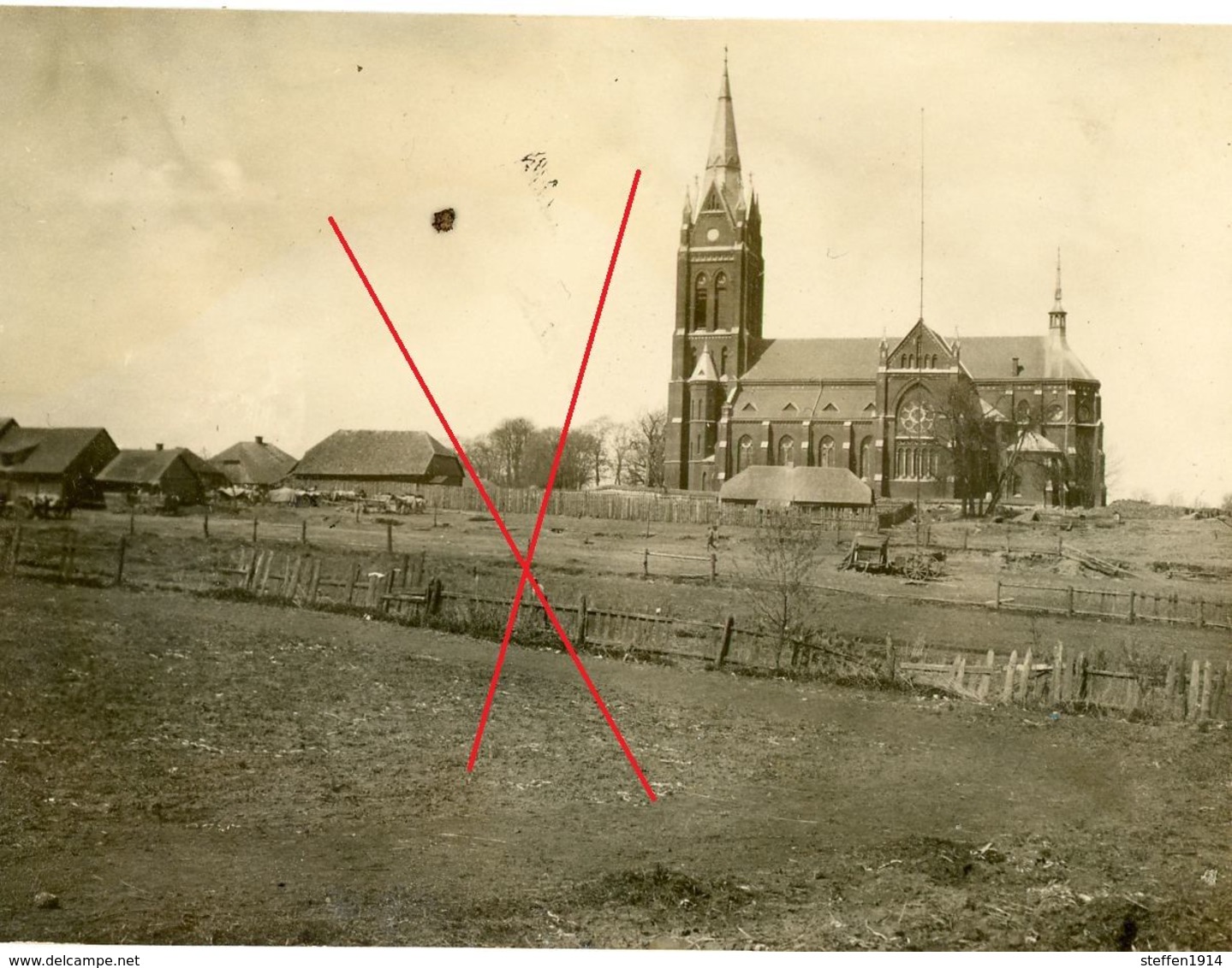 Litauen - Kielmy - Kelme ? Kirche Eglise Wirballen ?? (aus Album)  Soldats Allemande  -guerre 14/18-WWI  Photo Allemande - Lituanie