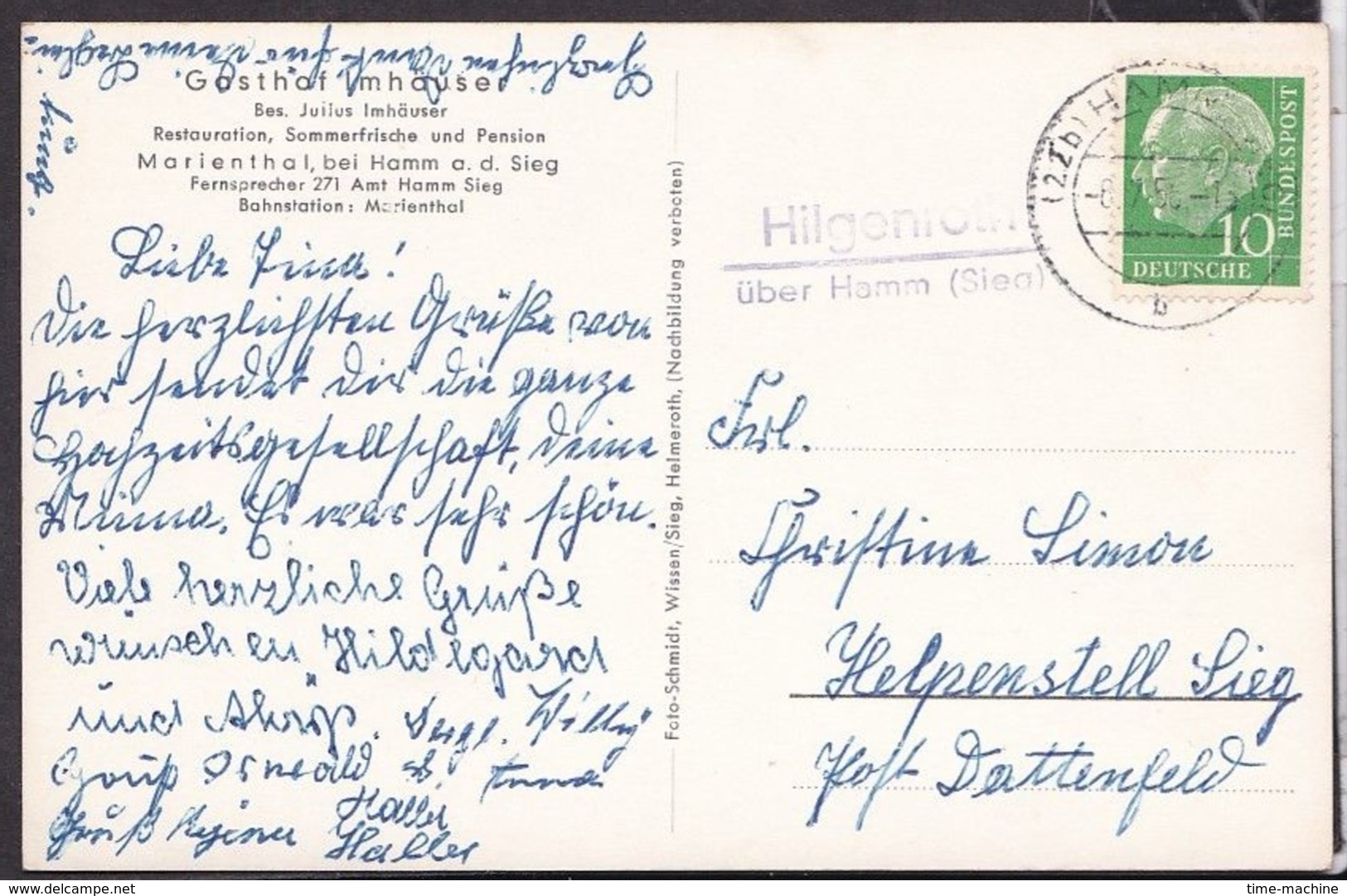 Marienthal Bei Hamm Landpoststempel " Hilgenroth über Hamm " 1956 - Hamm