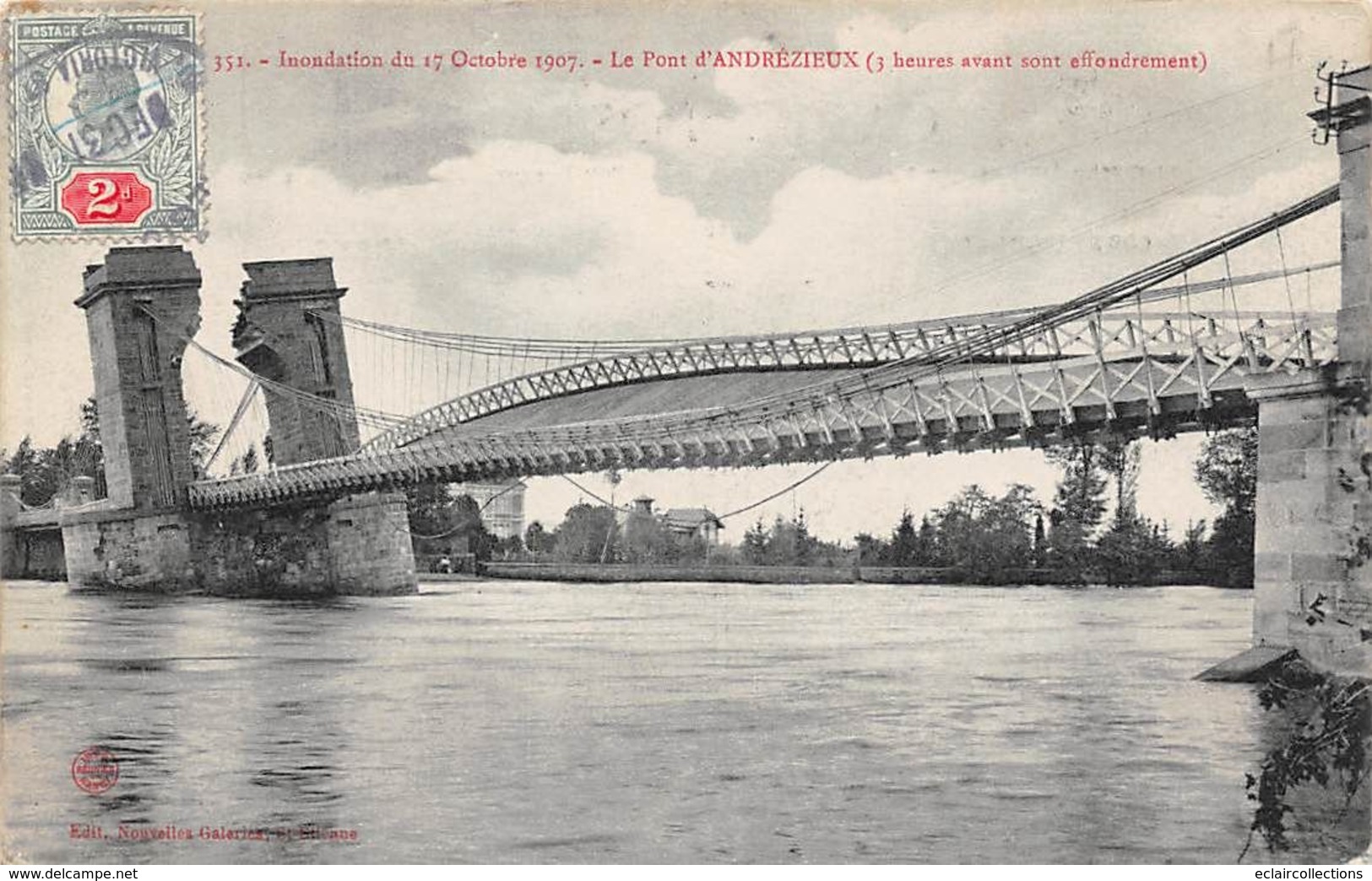 Andrézieu-Bouthéon           42        Inondations 1907.  Le Pont Avant Son Effondrement        (voir Scan) - Andrézieux-Bouthéon