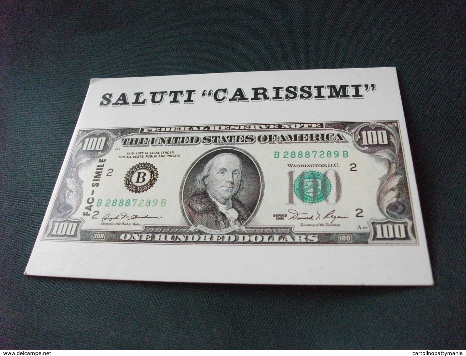 BANCONOTA 100 DOLLARI FAC SIMILE RAPPRESENTAZIONE  SALUTI CARISSIMI - Monete (rappresentazioni)