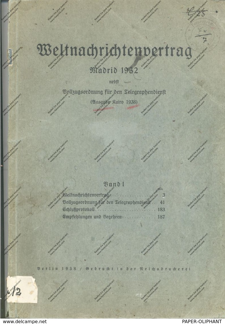 WELTNACHRICHTENVERTAG, Madrid 1932, Ausgabe Kairo 1938, 206 Seiten, Gebrauchserhaltung Fernsprechamt Freiburg - Postregelgevingen