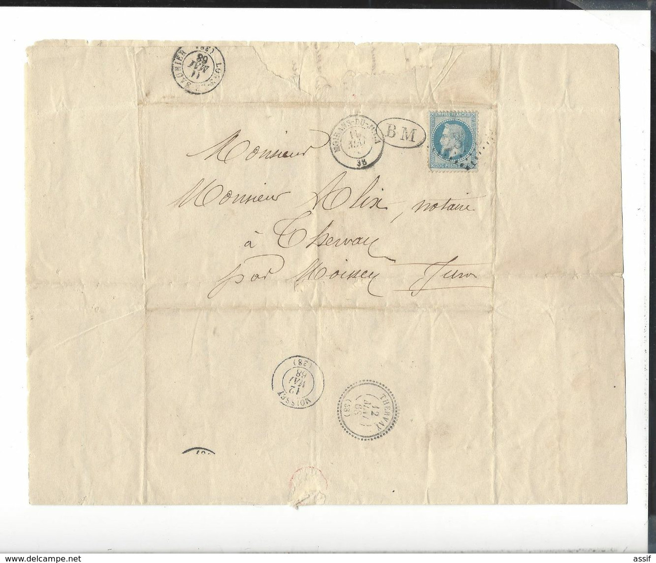 MOIRANS - DU - JURA  1868  B M ( Boite Mobile  - Saint - Lupicin  ) GC 2376  Pour Notaire Thervay ( Corr. Privée ) - 1863-1870 Napoléon III. Laure