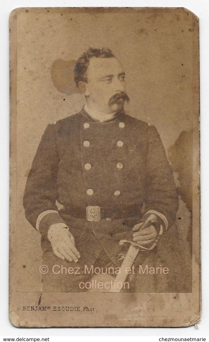 OFFICIER BOUCLE CEINTURON HONNEUR ET PATRIE INFANTERIE DE LIGNE OU GARDE NATIONALE  - CDV PHOTO DURAND LYON ESCUDIE - Guerra, Militares