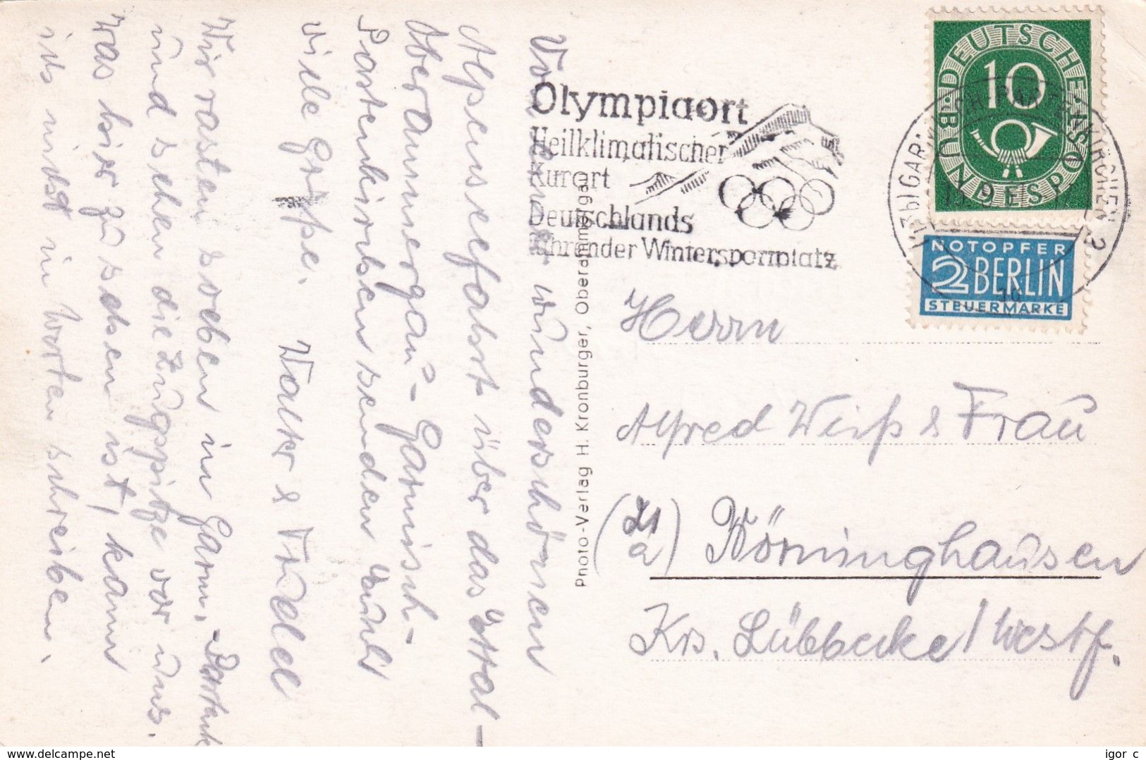 Germany 1951 Card: Winter Olympic Games Garmijsch Partenkirchen; Olympia Wintersportplatz; Heilklimatischen Kurort - Winter 1936: Garmisch-Partenkirchen