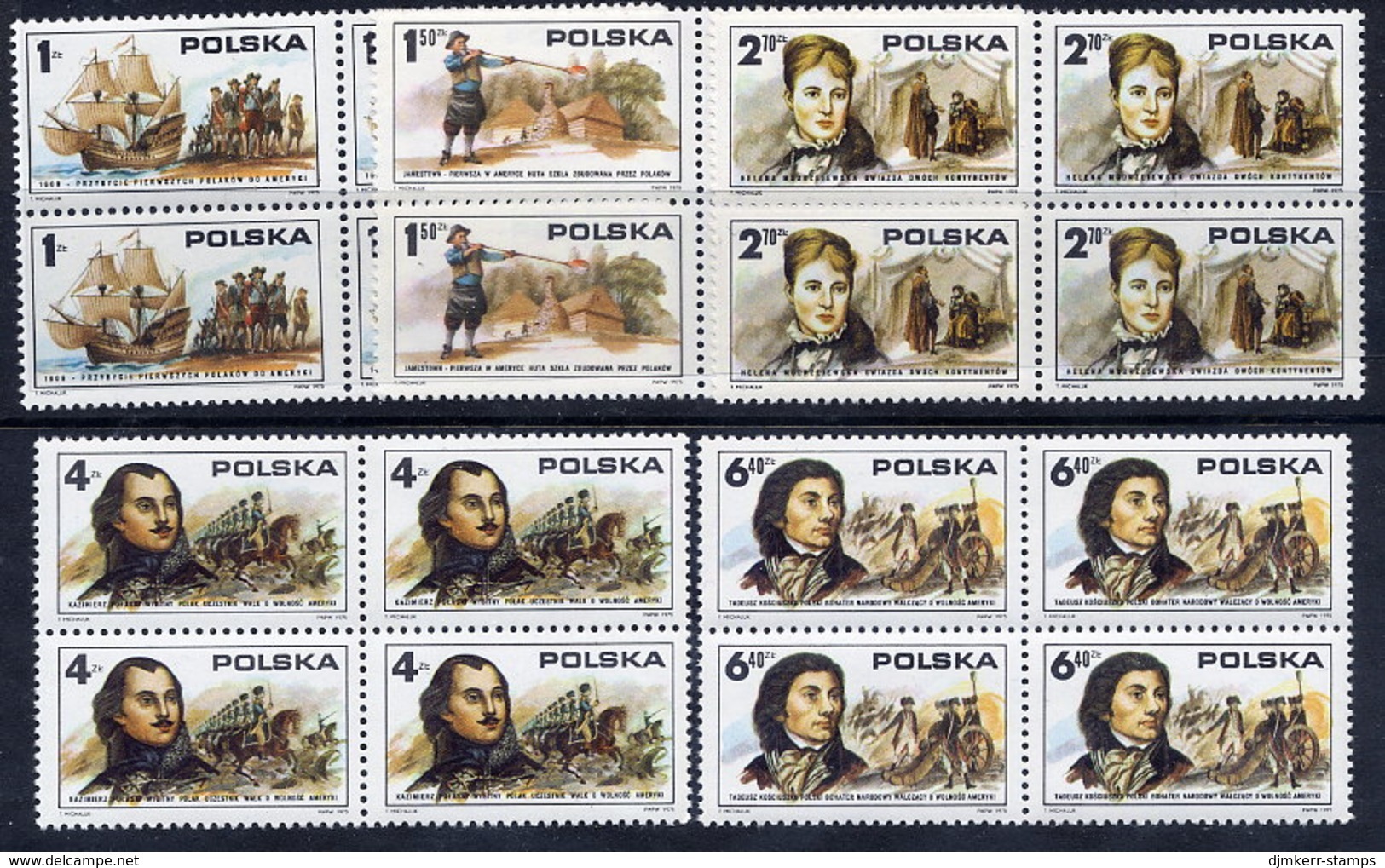 POLAND 1975 Bicentenary Of US Independence In Blocks Of 4 MNH / **. Michel 2400-04 - Ungebraucht