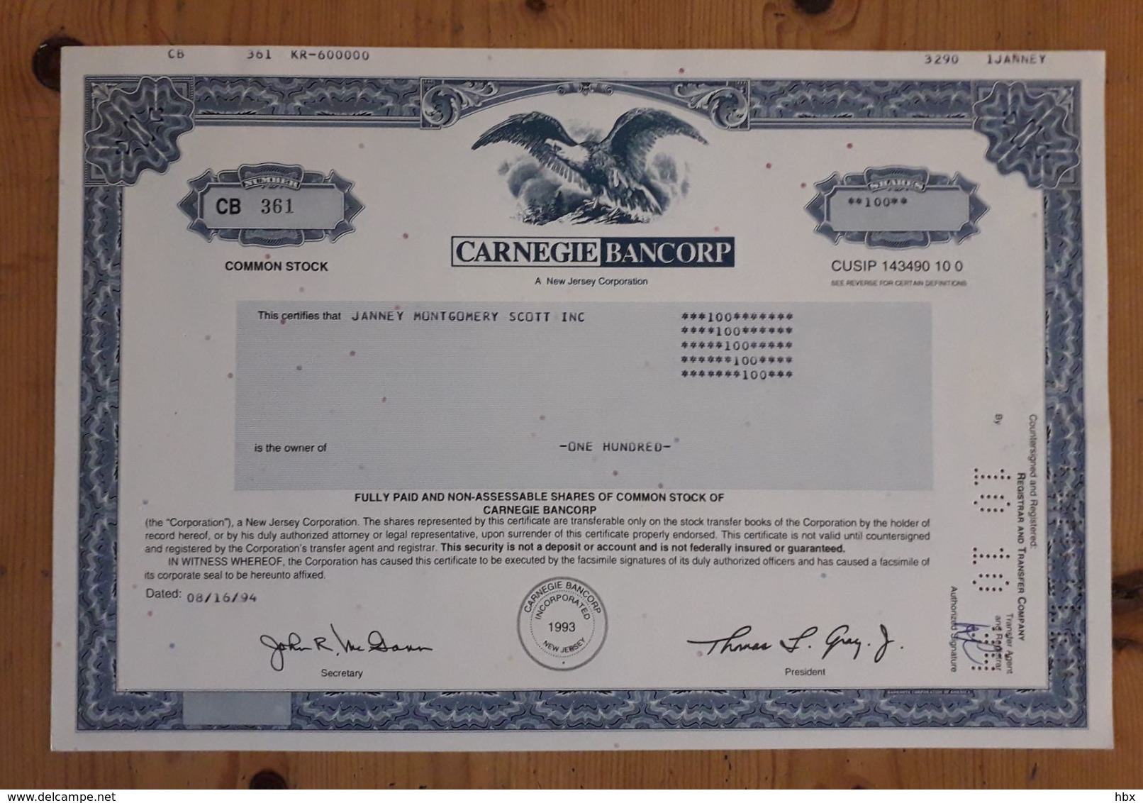 3x US Bank Certificates From The '90s - Banque & Assurance