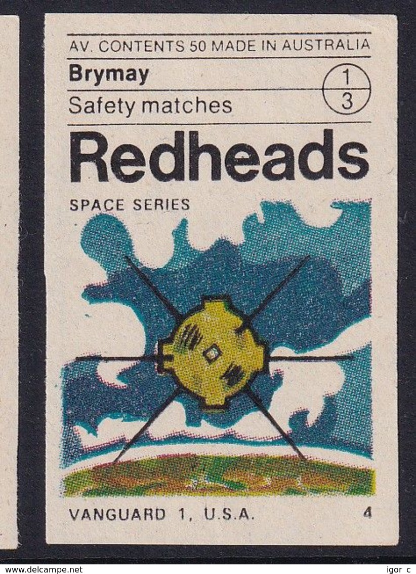 Australia Space Weltraum Espace: Redheads Matchbox Labels: Vanguard 1  USA; Military Satellite - Boites D'allumettes - Etiquettes