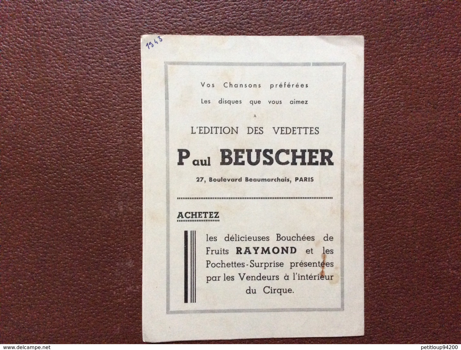 PROGRAMME CIRQUE  CIRQUE FRANÇAIS  Annee 1942 - Programas