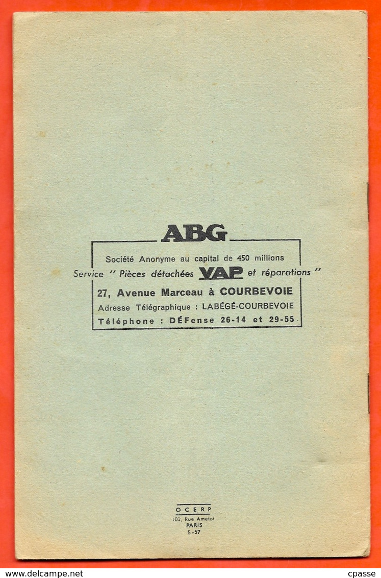 Notice d'entretien MOTEUR ABG VAP...(avec 2 dépliants...voir les Scans SVP) 92 COURBEVOIE