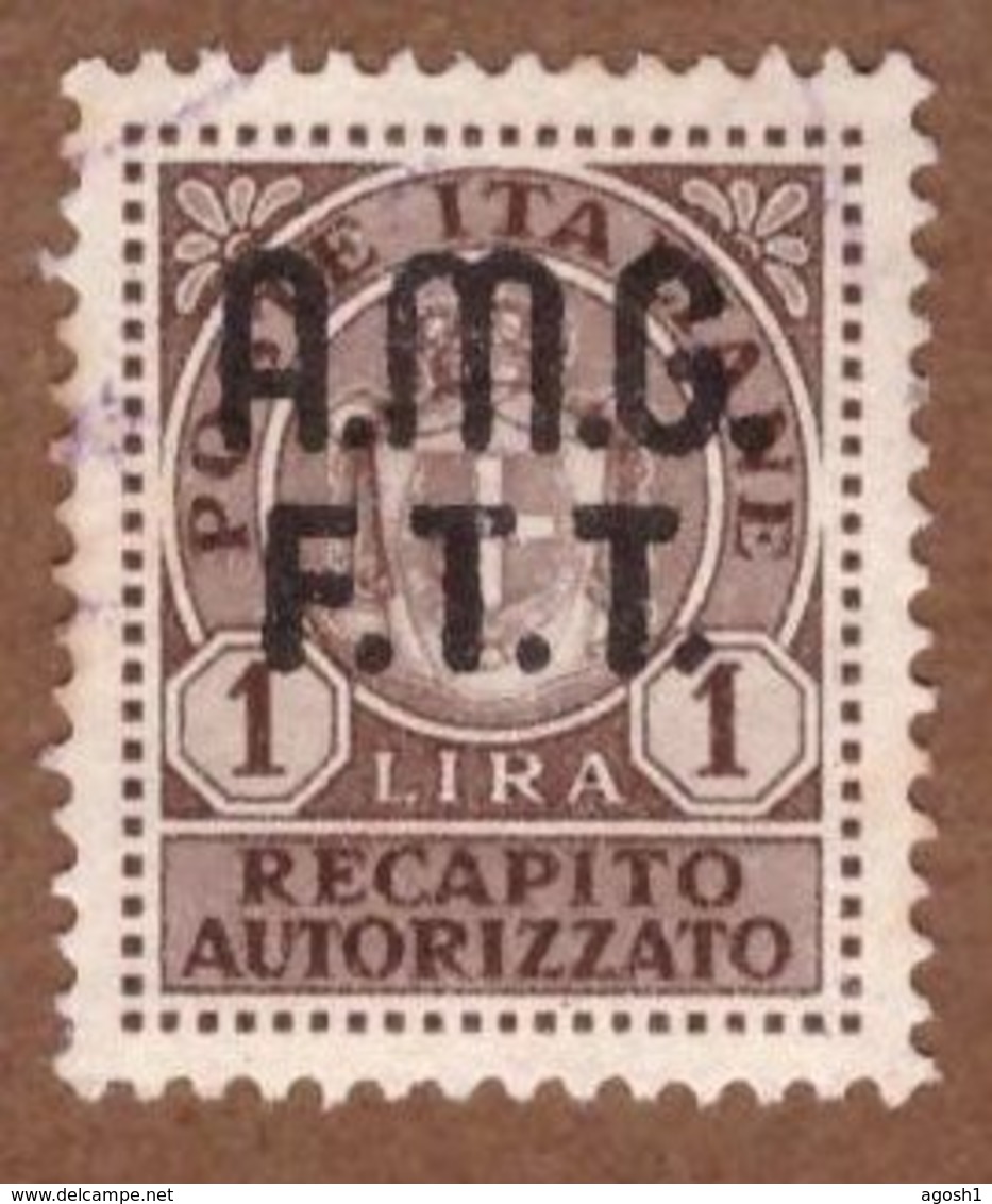 AMGFTT089 AMG-FTT 1947 RECAPITO AUTORIZZATO SOPRASTAMPATO LIRE 1 SASSONE NR RA1 USATO - Fiscaux