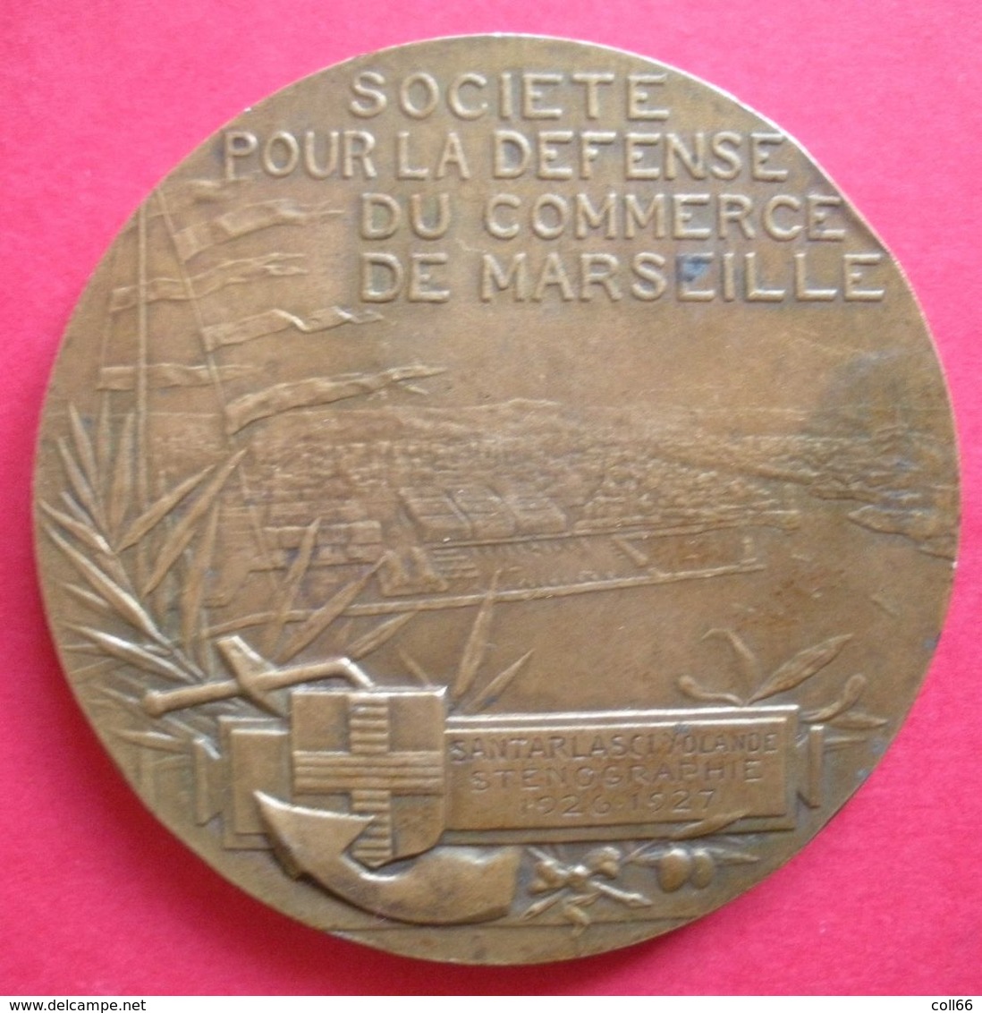 Médaille Sté Pour La Défense Du Commerce Marseille Par Gve Martin & Santarlasci Yolande Sténographie Bz 88g Diam 5.8cm - Professionals / Firms