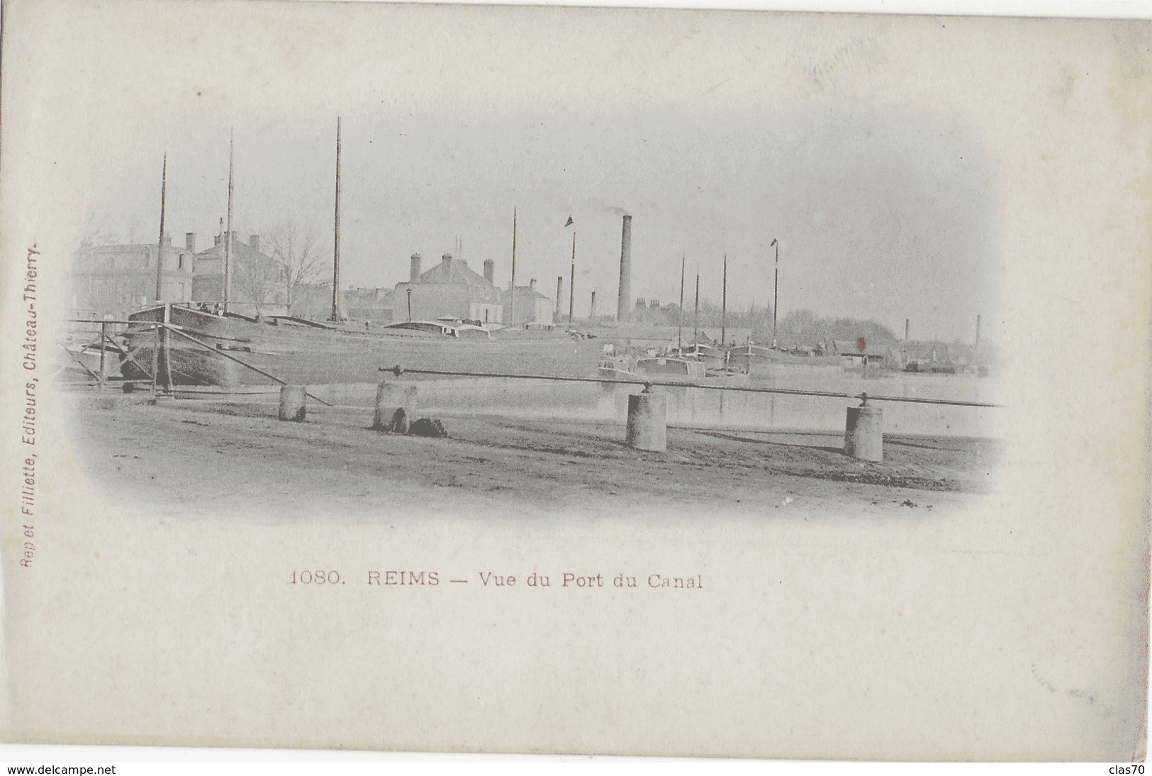 REIMS - VUE DU PORT DU CANAL - CARTE PRECURSEUR AVEC BELLE ANIMATION DE PENICHES - DEBUT 1900 - Reims