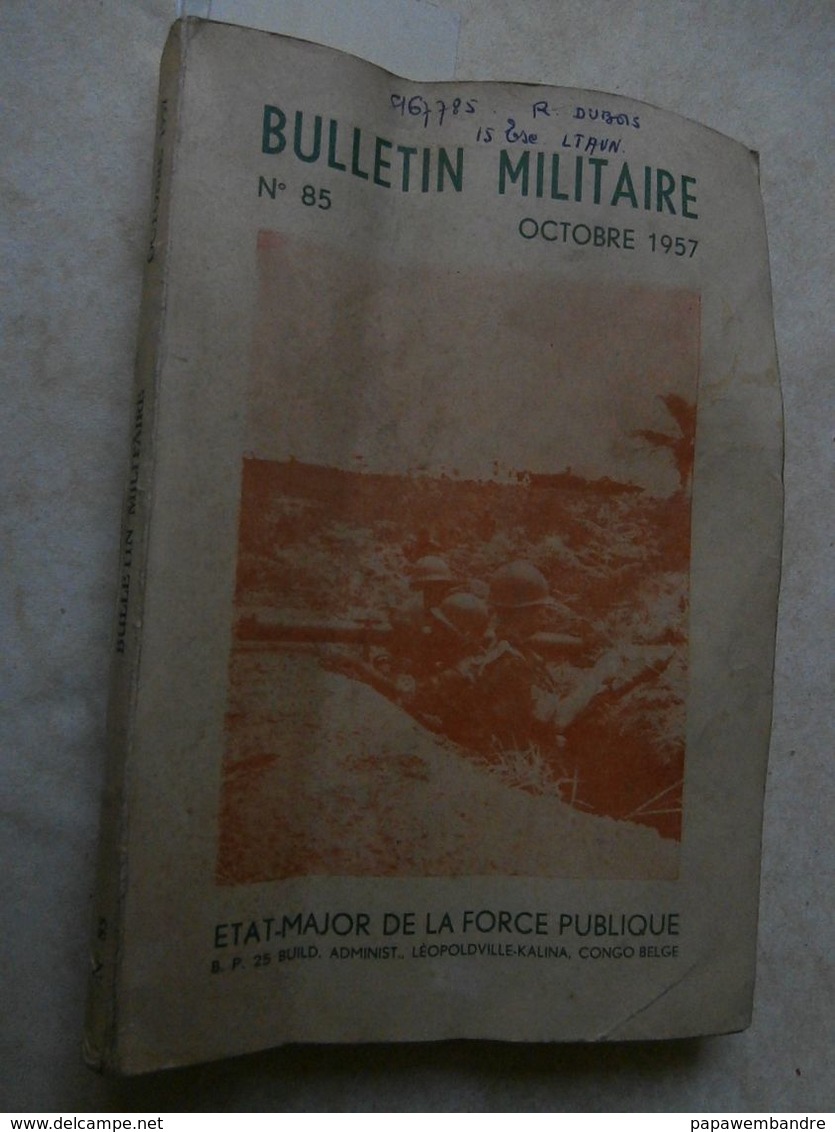Bulletin Militaire 85 Octobre 1957 Force Publique Congo : Paelinck, Jadot, Daure - Français
