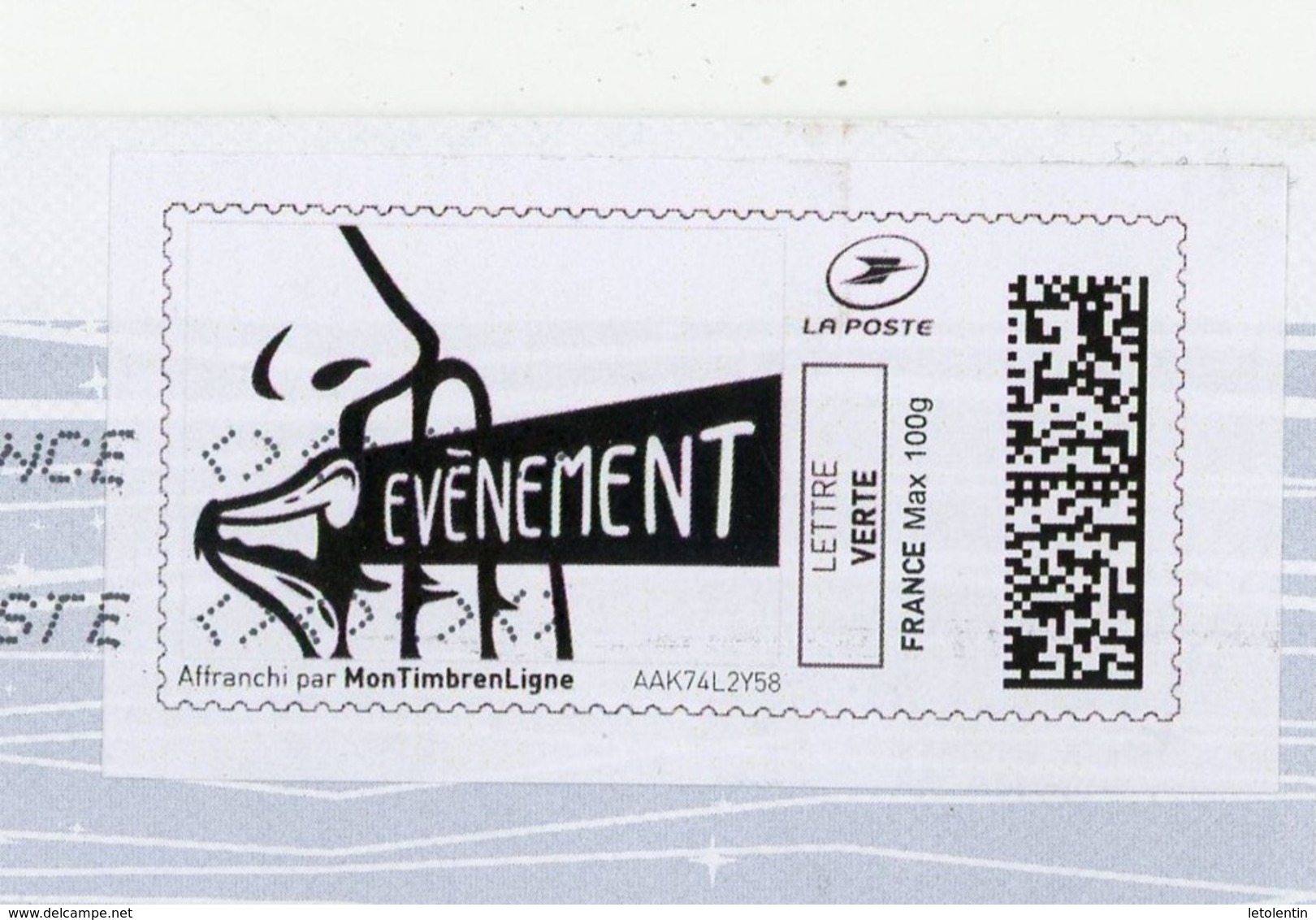 FRANCE - MONTIMBRENLIGNE -  VIGNETTE SUR ENVELOPPE PLIÉE - 100gr LETTRE VERTE "EVÉNEMENT" - Other & Unclassified