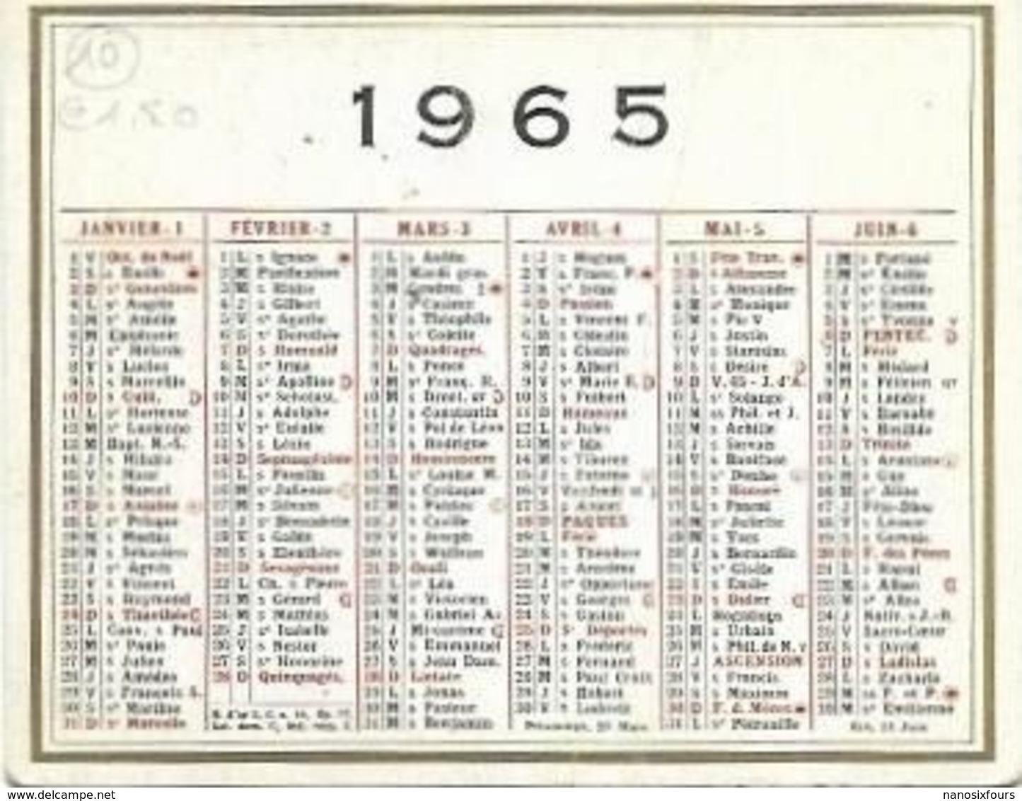 LOT DE  7 PETITS  CALENDRIERS AN 1934 / 38/ 51/ 53/ 61/ 64/ 65/ - Small : ...-1900