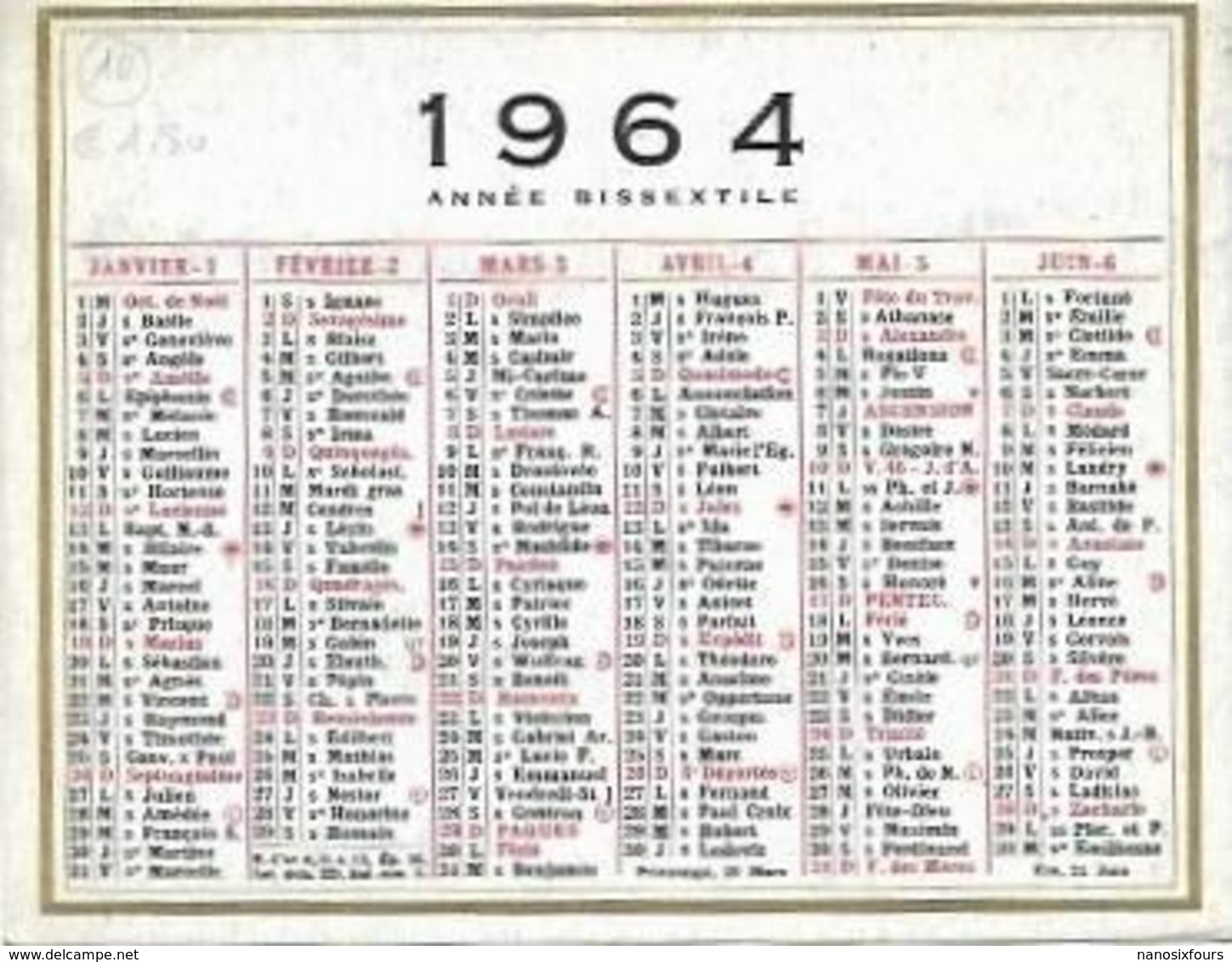 LOT DE  7 PETITS  CALENDRIERS AN 1934 / 38/ 51/ 53/ 61/ 64/ 65/ - Small : ...-1900