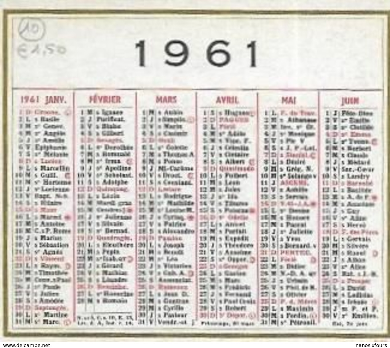 LOT DE  7 PETITS  CALENDRIERS AN 1934 / 38/ 51/ 53/ 61/ 64/ 65/ - Small : ...-1900