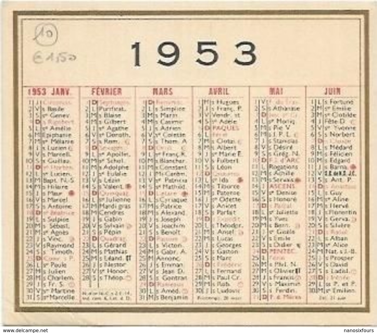 LOT DE  7 PETITS  CALENDRIERS AN 1934 / 38/ 51/ 53/ 61/ 64/ 65/ - Small : ...-1900