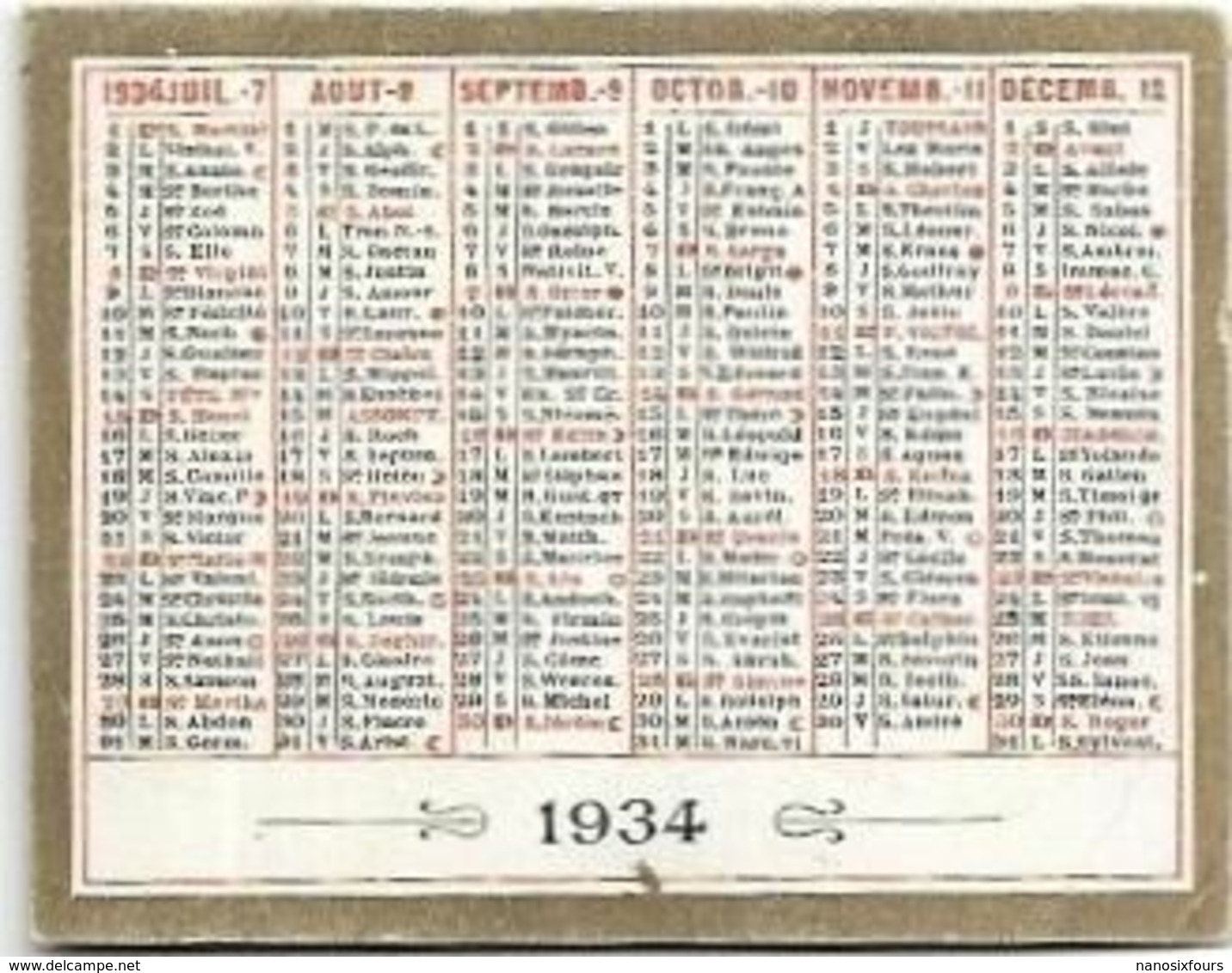 LOT DE  7 PETITS  CALENDRIERS AN 1934 / 38/ 51/ 53/ 61/ 64/ 65/